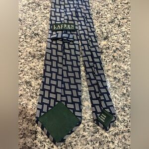 Lauren Ralph Lauren Navy and White Geometric Print Necktie